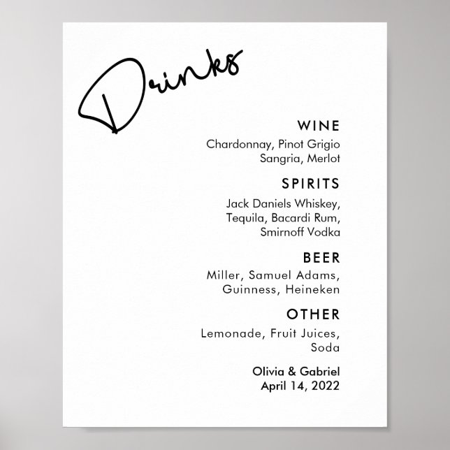 Modernes Schwarz-weiß Einfaches Bar Poster (Vorne)