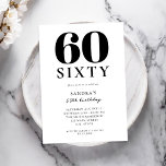 Modernes Schwarz-Weiß-Elegant 60. Geburtstag Einladung<br><div class="desc">Modernes Schwarz-Weiß-Elegant 60. Geburtstag</div>