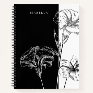 Modernes Schwarz-Weiß-Foral Personalisiert Notizbuch