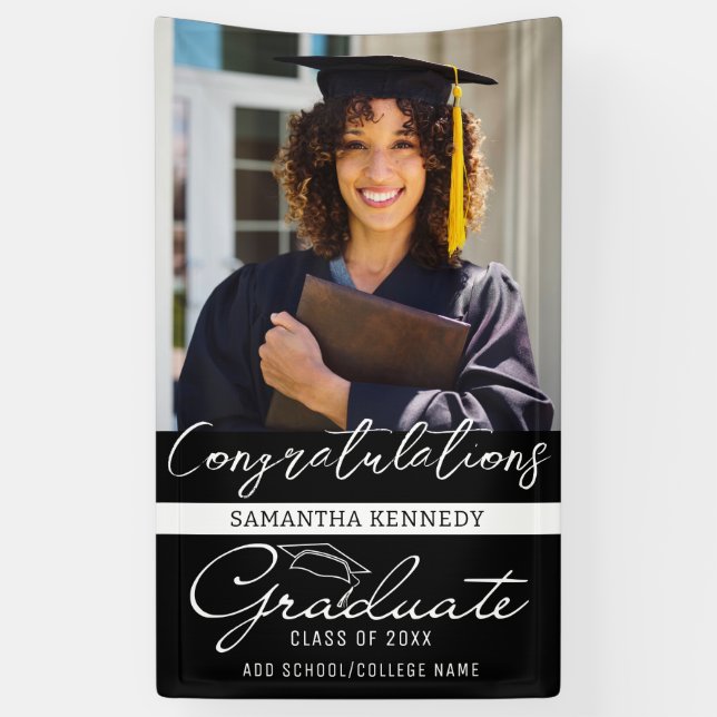 Modernes Schwarz-Weiß-Foto 2025 Grad Cap Banner (Vertikal)