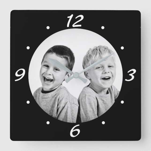 Modernes Schwarz-Weiß-Foto  Quadratische Wanduhr (Vorderseite)