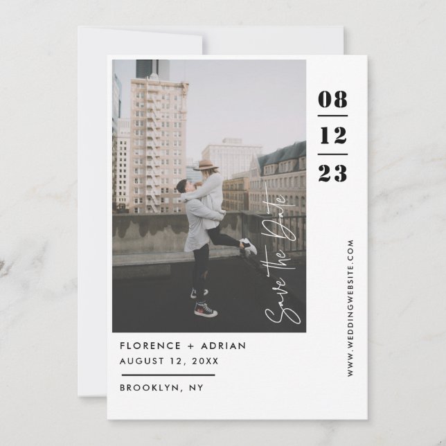 Modernes Schwarz-Weiß-Foto Save The Date (Vorderseite)