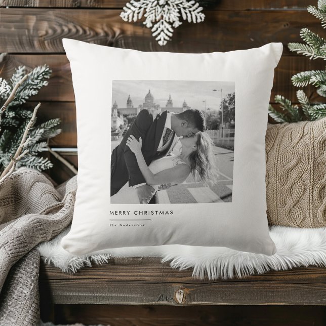 Modernes Schwarz-Weiß-Foto Weihnachten Elegantes G Kissen (Von Creator hochgeladen)