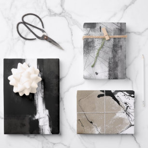 Modernes Schwarz-weiß-graues rustikales abstrakt Geschenkpapier Set