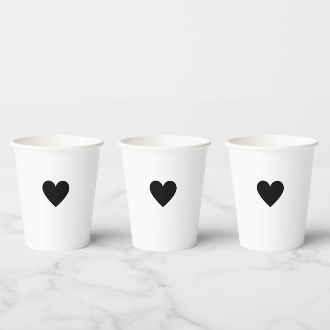 Modernes Schwarz-Weiß-Herz Minimalistisch einfach Pappbecher (Multi)