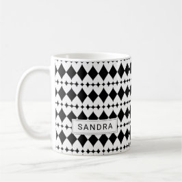 Modernes Schwarz-Weiß-Herzmuster Personalisiert Kaffeetasse