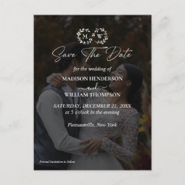 Modernes Schwarz-Weiß-Hochzeitsfoto Save the Date Postkarte