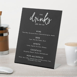 Modernes Schwarz-Weiß-Hochzeitsmenü mit Bar Sockelschild