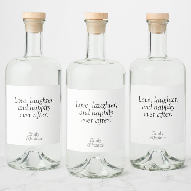 Modernes Schwarz-Weiß-Hochzeitstich-Liebe-Lachen Alkoholflaschenetikett (Flaschen)