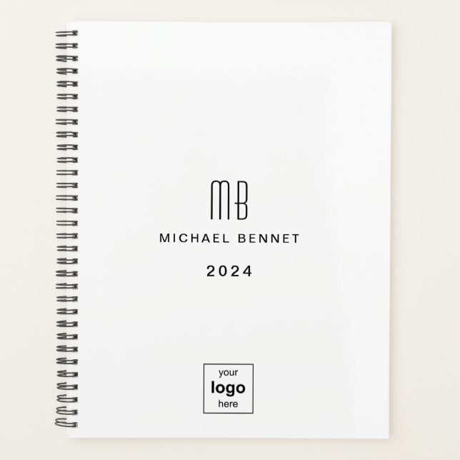 Modernes Schwarz-Weiß-Logo 2024 Planer (Vorderseite)