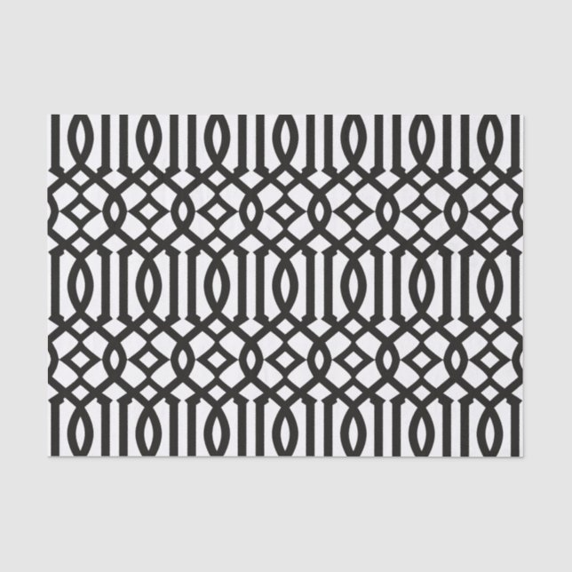 Modernes Schwarz-Weiß-Marokkanisches Trellis-Muste Seidenpapier (Vorderseite)