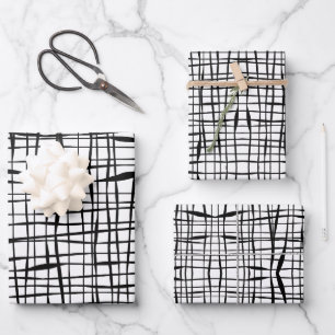 Modernes Schwarz-Weiß-Mesh-Design Geschenkpapier Set