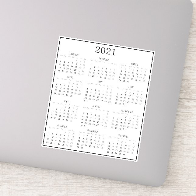 Modernes Schwarz-Weiß-Mini-Kalender 2021 Aufkleber (Detail)
