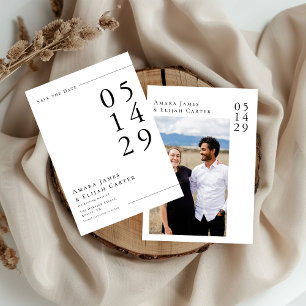 Modernes Schwarz-Weiß-Minimal-Hochzeitssemble-Foto Save The Date