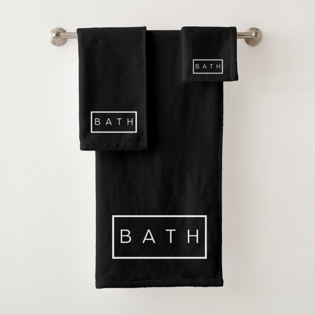 Modernes Schwarz-Weiß-Minimalistisch Badhandtuch Set (Insitu)
