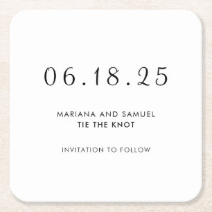 Modernes Schwarz-Weiß-Minimalistisch Save the Date Rechteckiger Pappuntersetzer