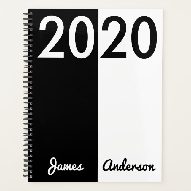 Modernes Schwarz-Weiß-Minimalistisches Design Planer (Vorderseite)