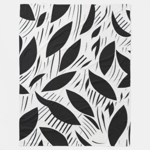 Modernes Schwarz-Weiß-Minimalistisches Leaf-Muster Fleecedecke