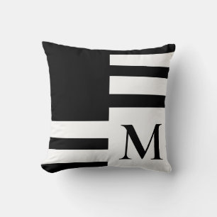 Modernes Schwarz-weiß-minimalistisches Monogramm Kissen
