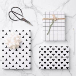Modernes Schwarz-Weiß-Minimalistisches Muster Geschenkpapier Set
