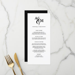 Modernes Schwarz-Weiß-Monogramm-Hochzeitsmenü Menükarte