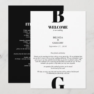 Modernes Schwarz-Weiß-Monogramm-Hochzeitspaar Programm