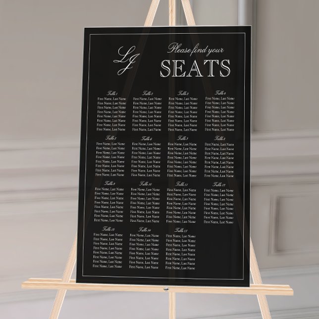 Modernes Schwarz-Weiß-Monogramm-Schreibgerät Acrylschild (Wedding Seating Chart!
)