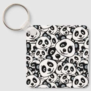 Modernes Schwarz-Weiß-Muster mit süßem Panda-Bären Schlüsselanhänger