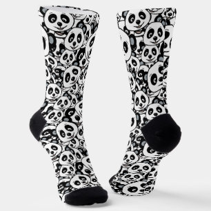 Modernes Schwarz-Weiß-Muster mit süßem Panda-Bären Socken