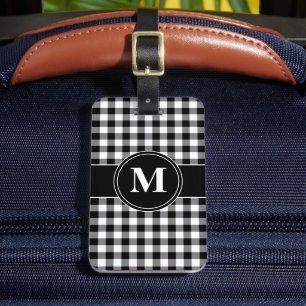 Modernes Schwarz-Weiß-Muster-Monogramm Gepäckanhänger