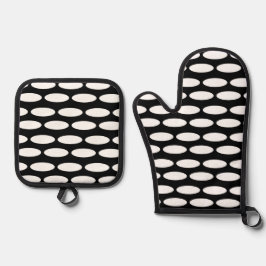 Modernes Schwarz-Weiß-Muster Oven Mitt & Pot Hol Ofenhandschuh & Topflappen-Set