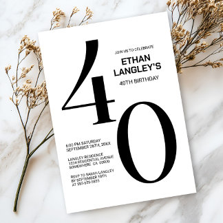 Modernes Schwarz-Weiß-Party 40. Geburtstag Einladung