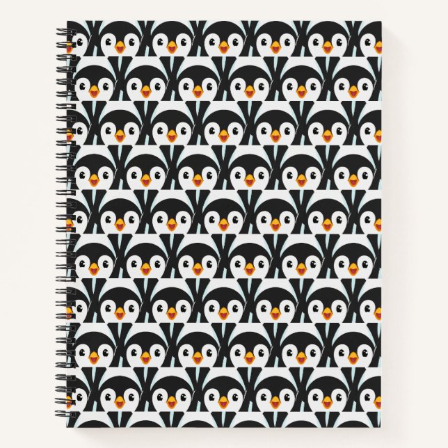 Modernes Schwarz-Weiß-Pinguin-Muster Notizbuch (Vorderseite)