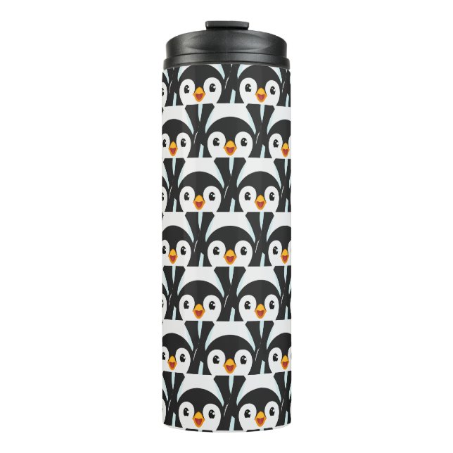 Modernes Schwarz-Weiß-Pinguin-Muster Thermosbecher (Vorderseite)