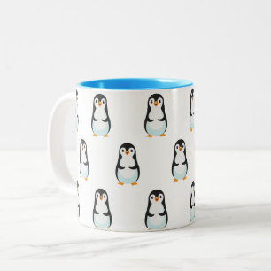Modernes Schwarz-Weiß-Pinguin-Muster Zweifarbige Tasse