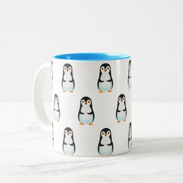 Modernes Schwarz-Weiß-Pinguin-Muster Zweifarbige Tasse (Vorderseite Links)