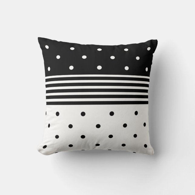 Modernes Schwarz-Weiß-Polka-Dot-Kissen Kissen (Vorderseite)