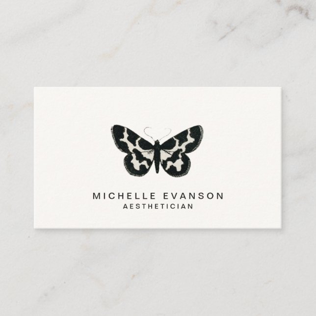 Modernes Schwarz-Weiß-Schmetterling-Elegantes Logo Visitenkarte (Vorderseite)