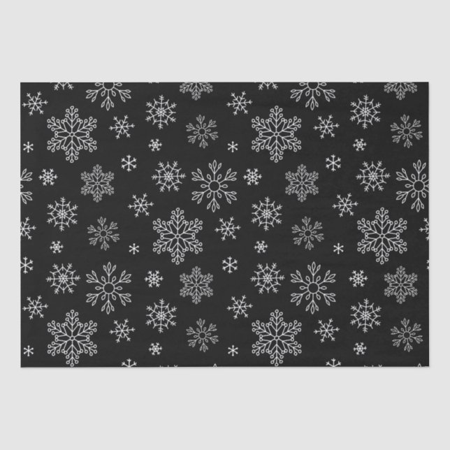 Modernes Schwarz-Weiß-Schneeflocken-Muster Gewebe Seidenpapier (Vorderseite)
