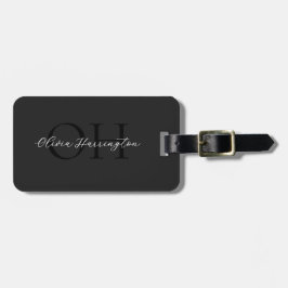 Modernes Schwarz-Weiß-Script-Monogramm Gepäckanhänger