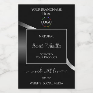 Modernes Schwarz-Weiß-Silber mit Logo-Produktkennz Lebensmitteletikett