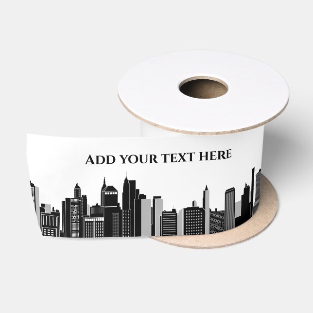 Modernes Schwarz & Weiß-Skyline-Template Satinband (Spule)