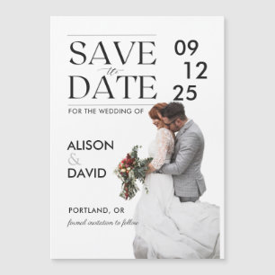 Modernes Schwarz-Weiß-Template Save the Date Magneteinladung