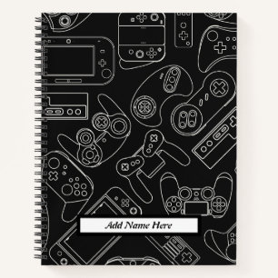 Modernes Schwarz-Weiß-Video-Spiel individuell anpa Notizbuch