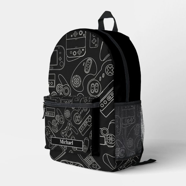 Modernes Schwarz-Weiß-Videospiel Bedruckter Rucksack (Rückseitige Ecke Rechts)