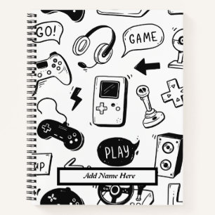 Modernes Schwarz-Weiß-Videospiel-Muster Notizbuch