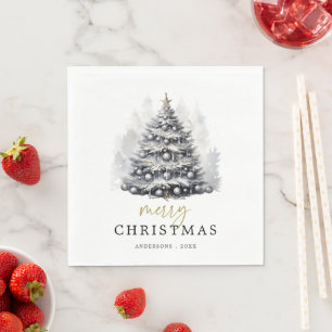 Modernes Schwarz-Weiß-Weihnachtsbaum-Party Serviette