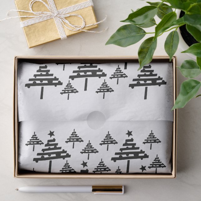 Modernes Schwarz-Weiß-Weihnachtsbaummuster Seidenpapier (Geschenk)
