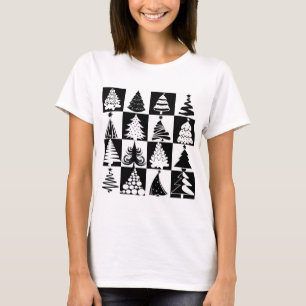 Modernes Schwarz-Weiß-Weihnachtsbaummuster T-Shirt