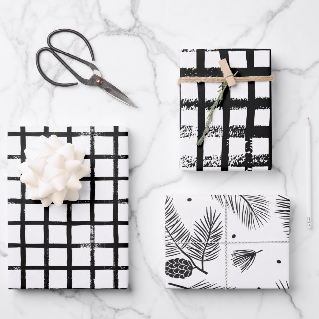 Modernes Schwarz & Weiß Weihnachtsgebäck  Geschenkpapier Set (Vorderseite)